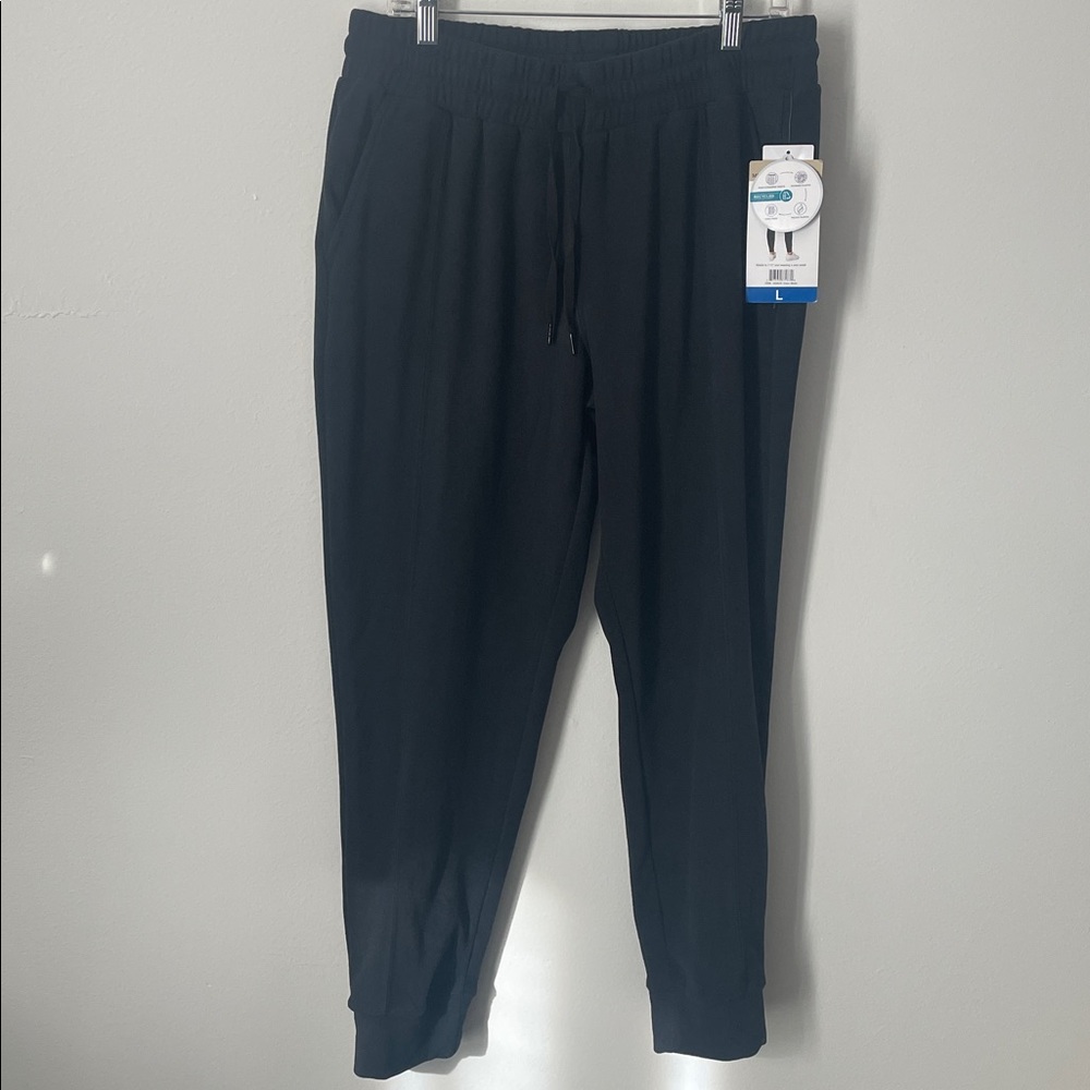 Monetta Women's High Waist Active Pants Side Pockets Soft Fleece Joggers Black L